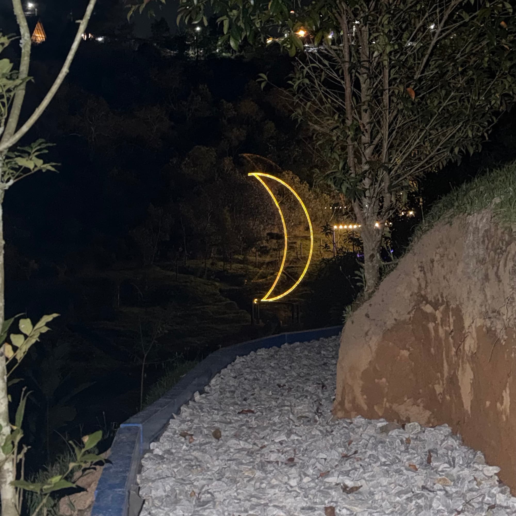 Sendero iluminado en la noche